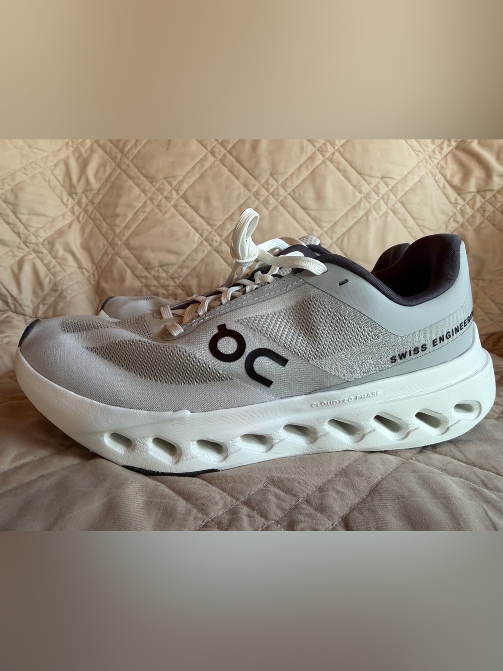 On Running White and Grey Women's Cloudsurfer Next Running Sneakers